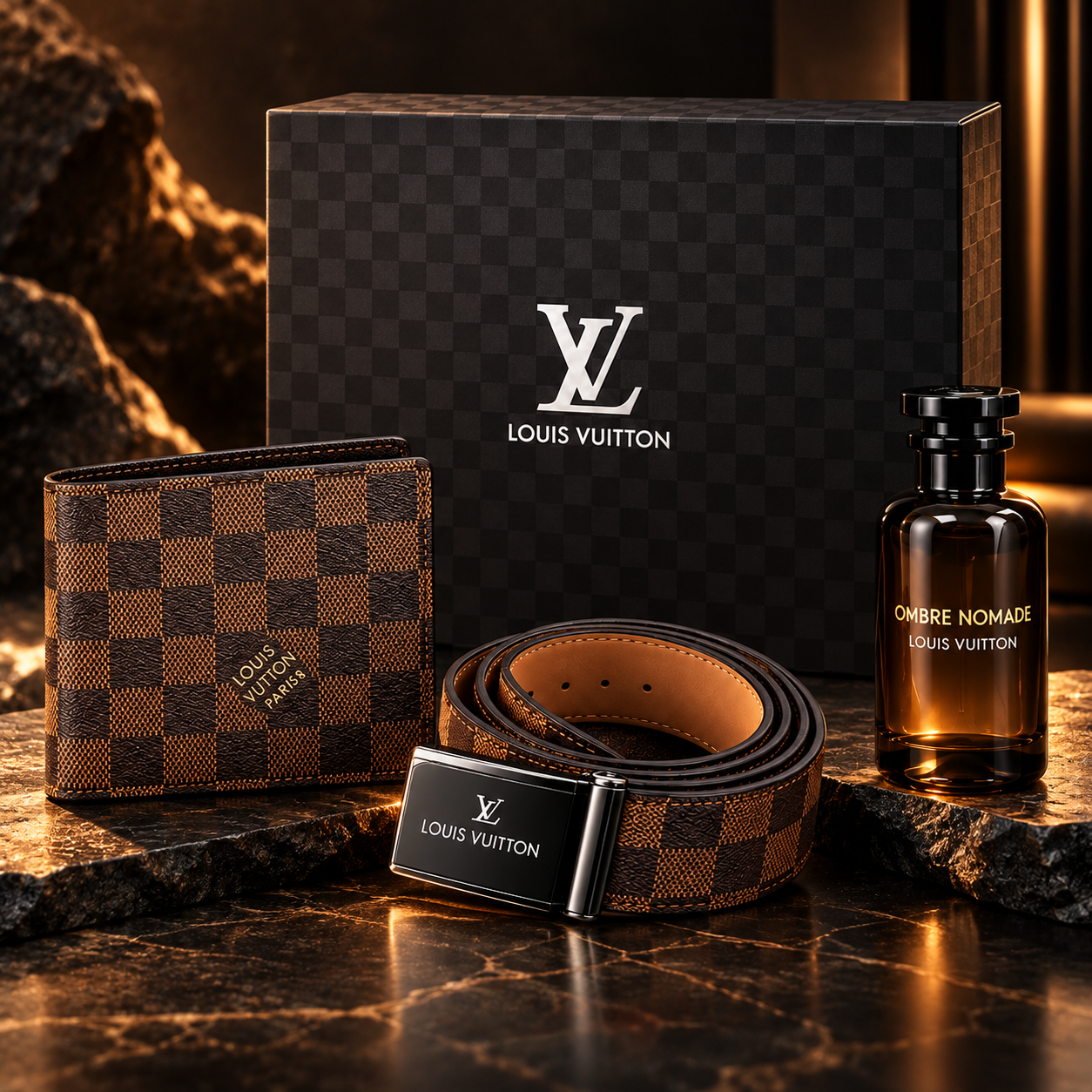 Ombre Nomade Eau de Parfum, Wallet & Belt Gift Set for Men – 3 Piece Fashion Accessory Combo