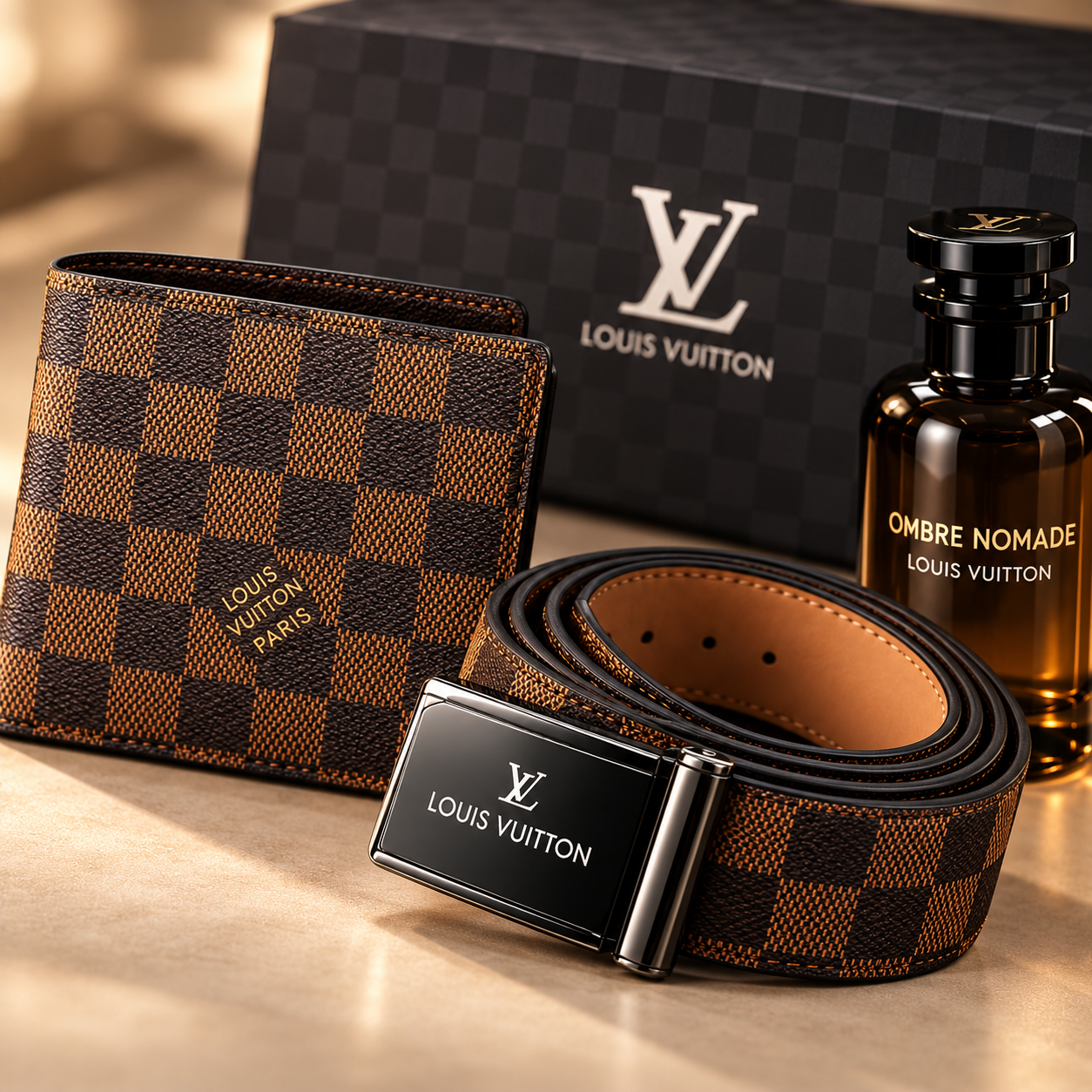 Ombre Nomade Eau de Parfum, Wallet & Belt Gift Set for Men – 3 Piece Fashion Accessory Combo